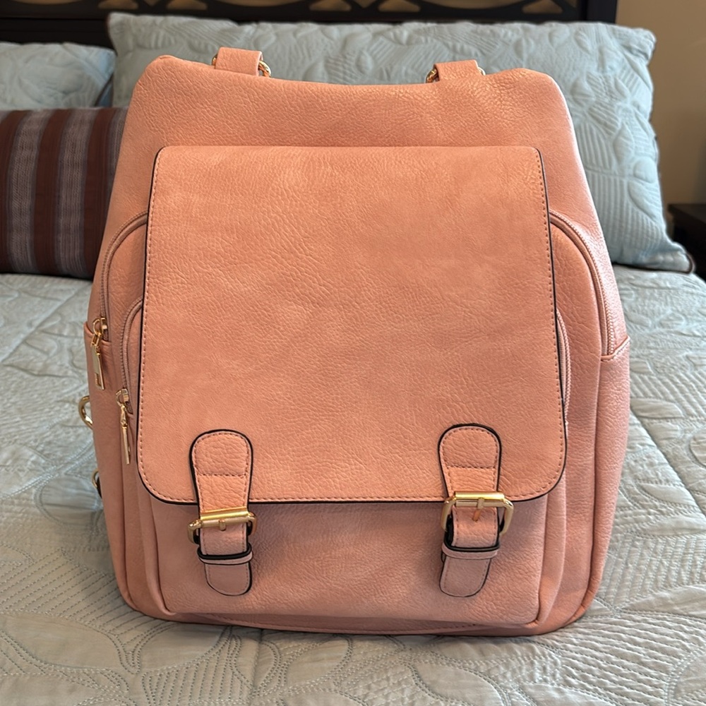 Brand New Pink Leather Backpack/Purse